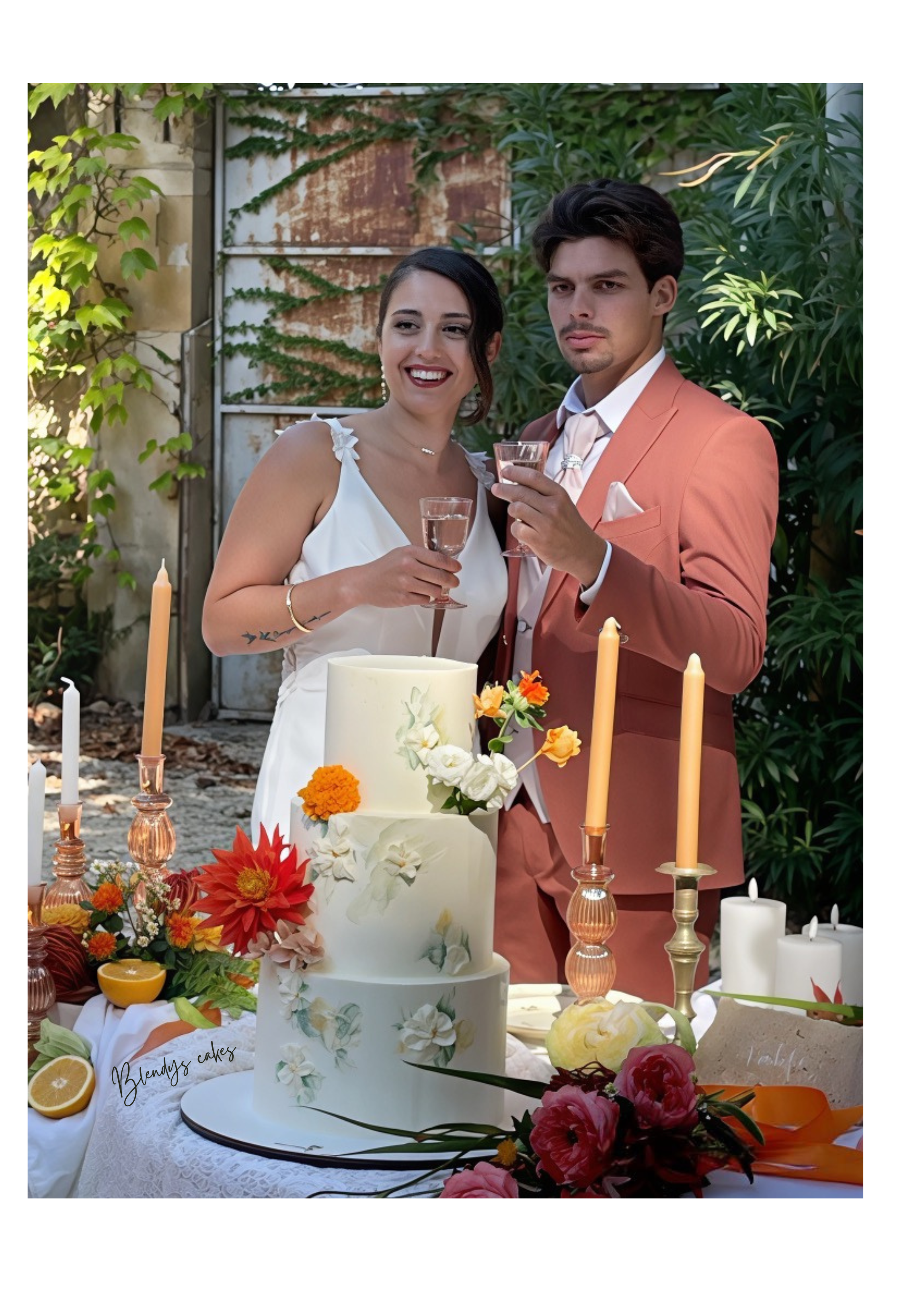 Wedding cake floral raffiné avec fleurs en crème, créé en Provence – Blendys Cakes