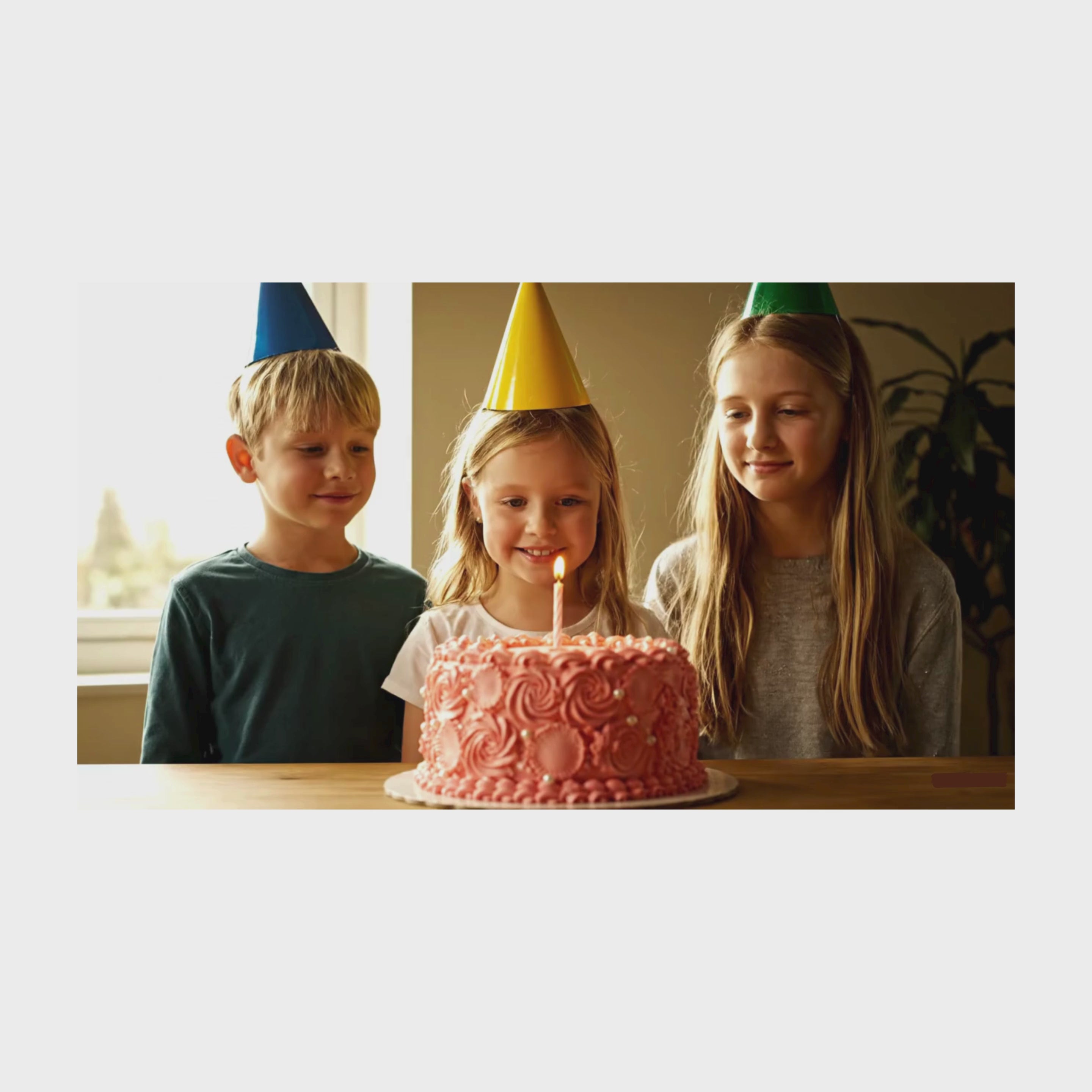 Charger la vidéo: Vidéo d’enfants soufflant les bougies sur un gâteau d’anniversaire
